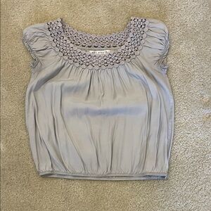 Max Studio Light Gray Crochet Yoke Cap-Sleeve Camisole